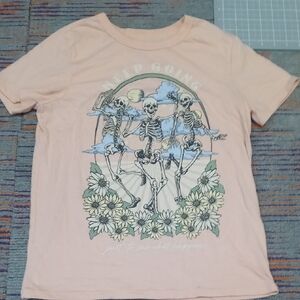 Zoe + Liv Peach Short Sleeve Graphic Tee with Dancing Skeletons